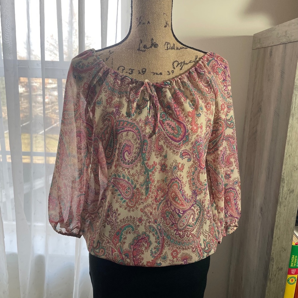 Vintage Pink paisley chiffon blouse